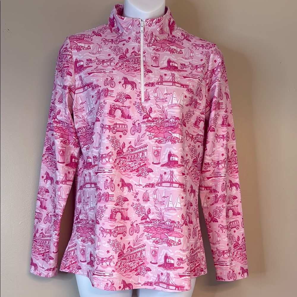 Katherine Way Ana Maria Pink Patterned Quarter-Zip Pullover size‎ Small
